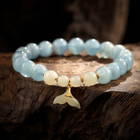 Natural Hetian White Jade Blue Agate Fishtail Bracelet