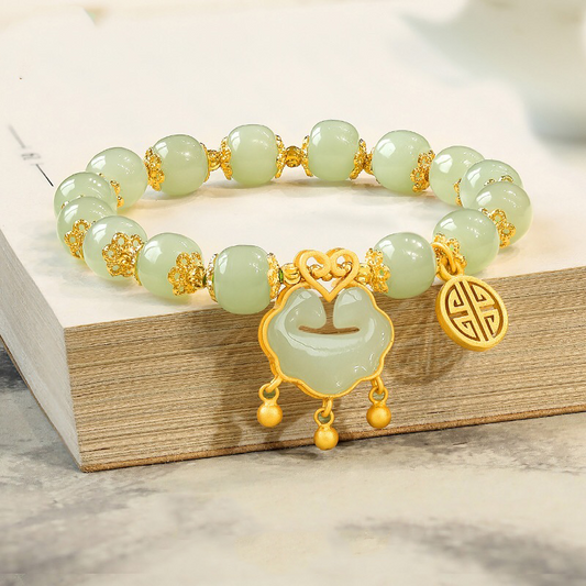 Natural Green Jade Lucky Lock Full Blessing Bracelet