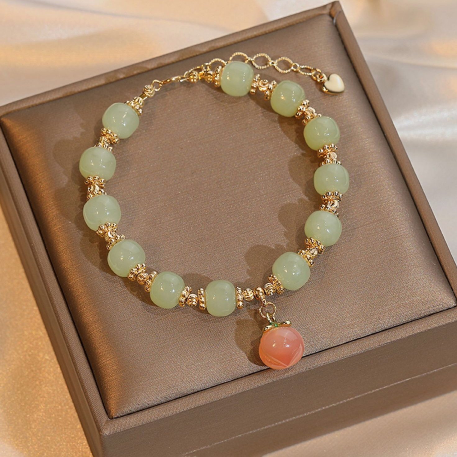 Tamashii Bracciale Originale Tibetano In Giada Pesca Naturale - Unisex, Taglia Regolabile Con Certificato Di Garanzia
