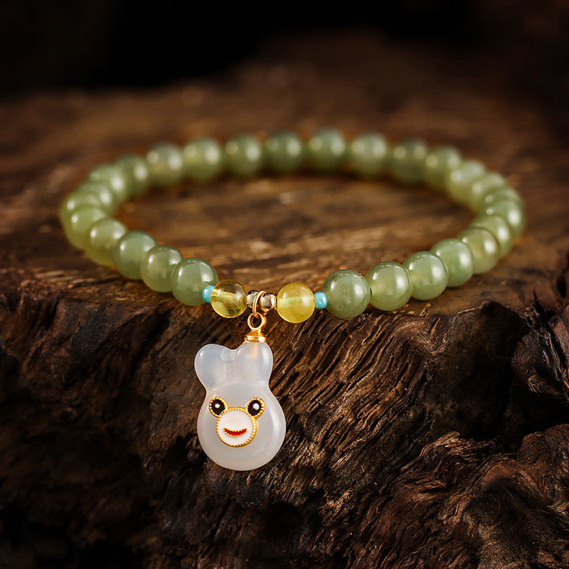 Natural Hetian Green Jade Feng Shui Rabbit Bracelet