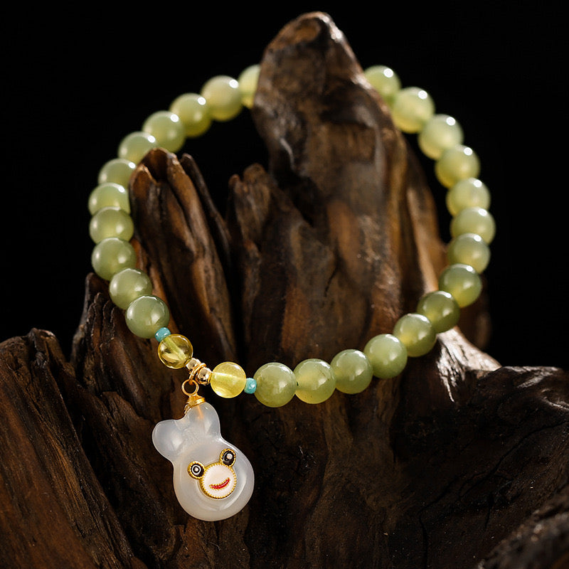 Natural Hetian Green Jade Feng Shui Rabbit Bracelet