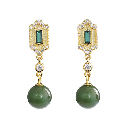 Natural Green Jade  Tassel Earrings