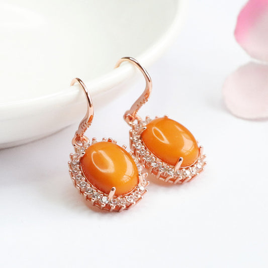 Natural Amber Enamel Wealth Earrings - A Class