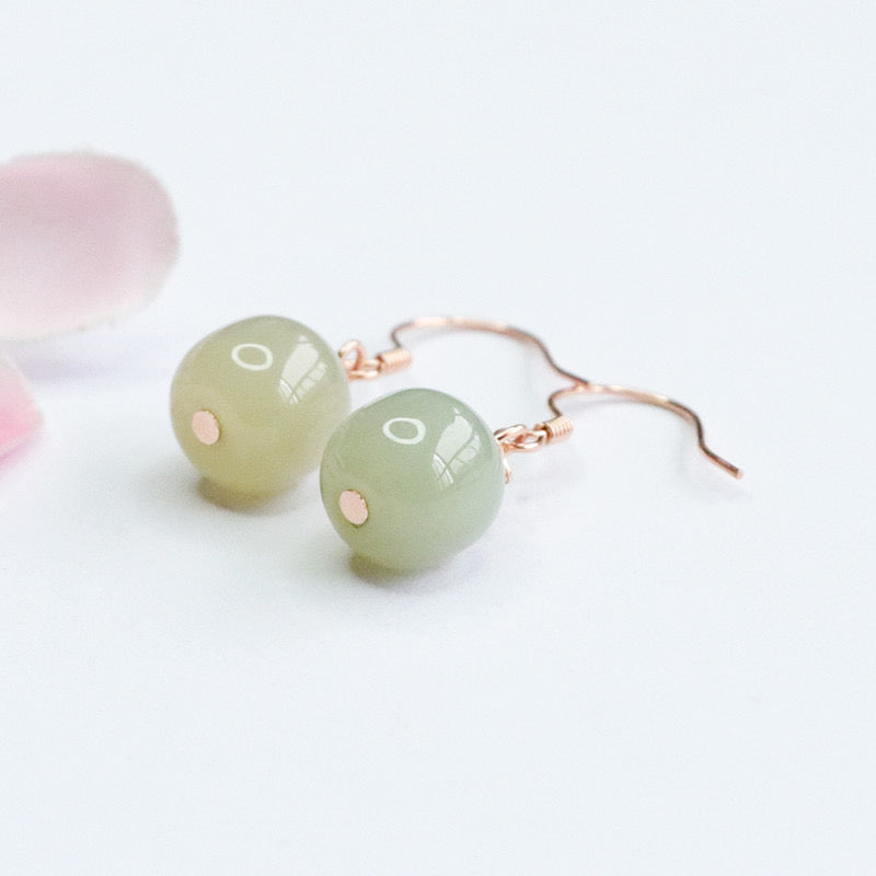 Natural Green Jade Feng Shui Grapes Earrings