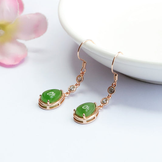 Natural Green Jade Jasper Teardrops Earrings