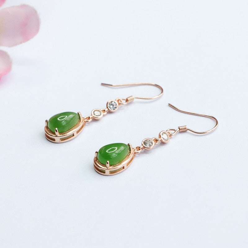 Natural Green Jade Jasper Teardrops Earrings