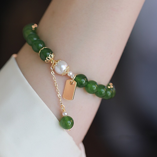 Natural Green Jade Pearls Prosperity Bracelet