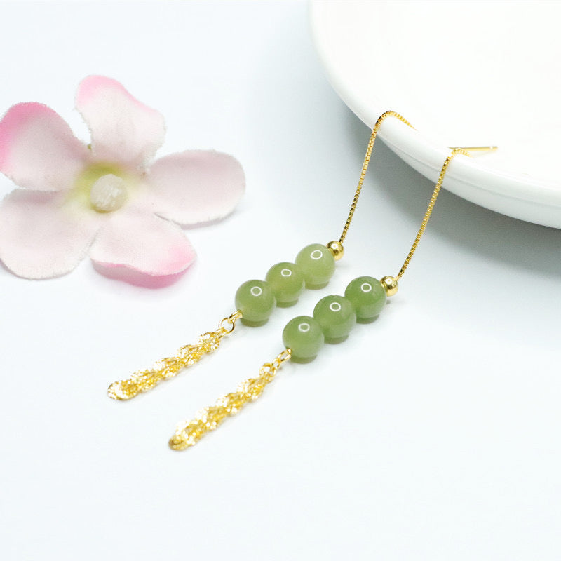 Natural Green Jade Feng Shui Grapes Earrings