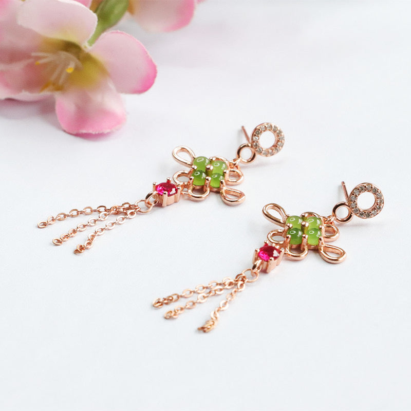Natural Green Jade Feng Shui Lucky Knot Earrings