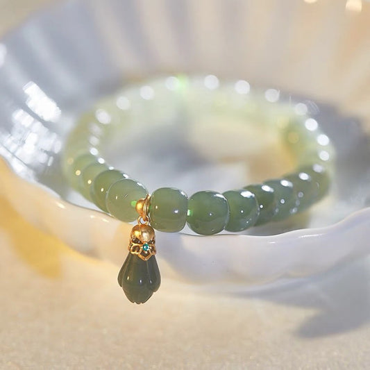 Natural Green Jade Feng Shui Magnolia Bracelet