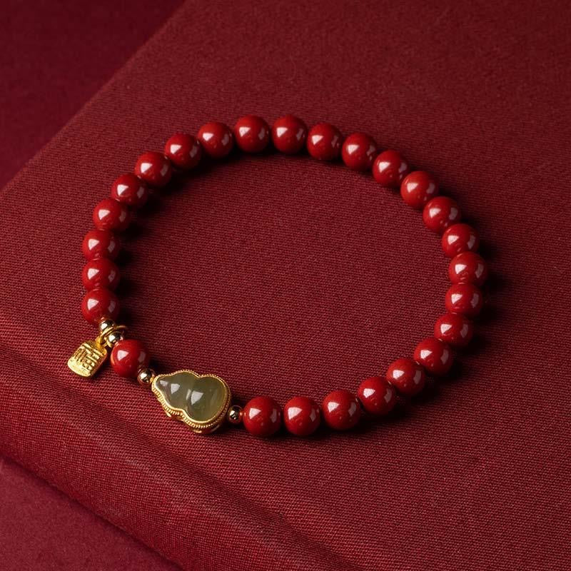 Natural Red Cinnabar & Green Jade Bead Protection Bracelet