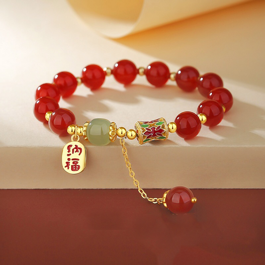 Natural Red Agate & Green Jade Full Blessing Bracelet