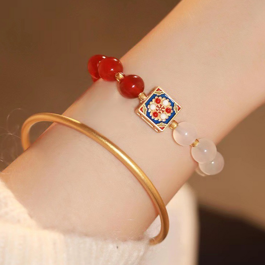 Natural Red Agate & White Jade Prosperity Bracelet