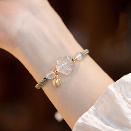 Natural Hetian White Jade Plum Blossom Bracelet