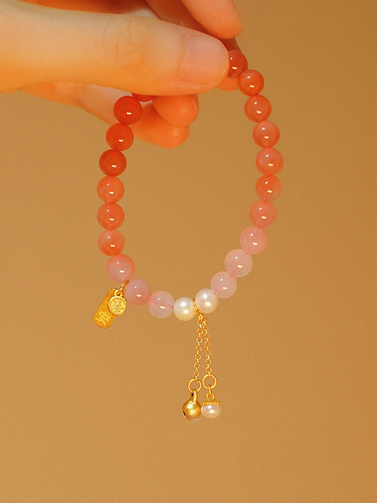 Natural Yanyun Agate Pearl Bell Protection Bracelet