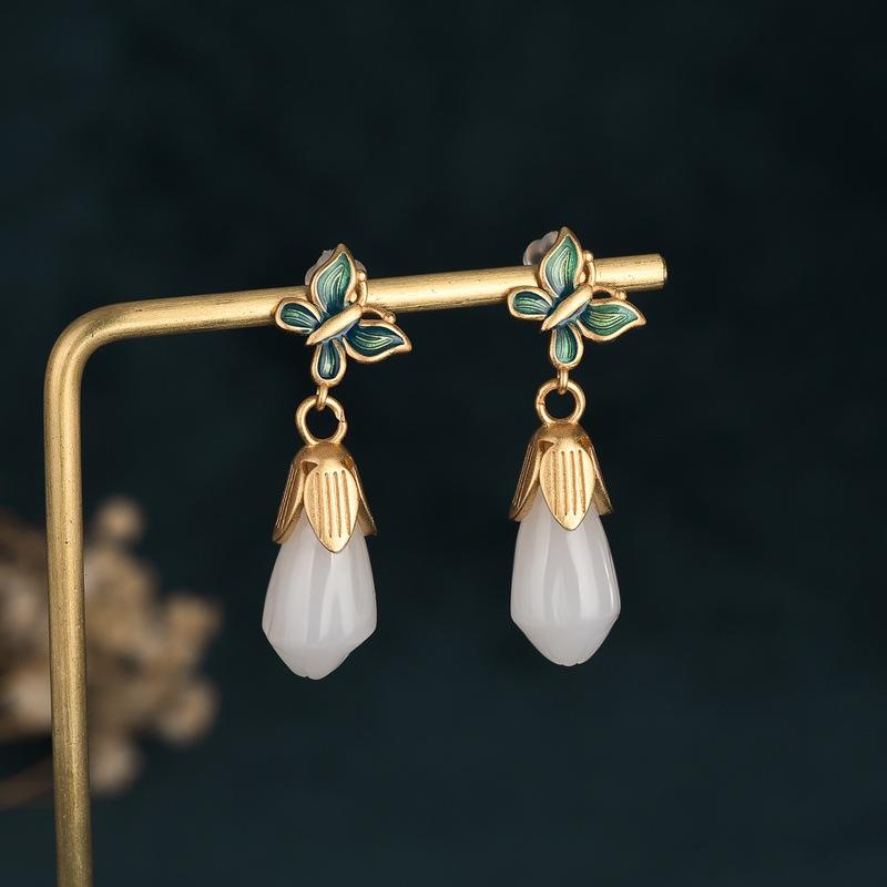 Feng Shui Enamel White Jade Lucky Earrings