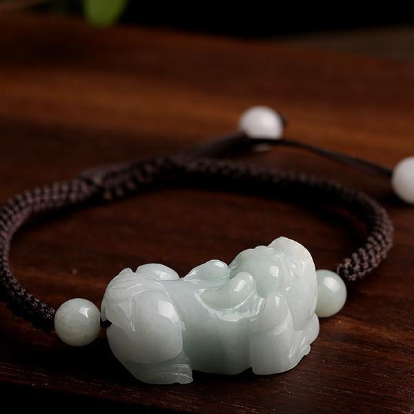 Natural Burma White Jade Pixiu Lucky Rope Bracelet