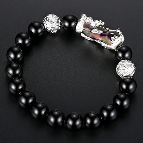 Silver Color Changing Pixiu Obsidian Lucky Bracelet