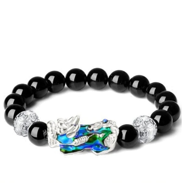 Silver Color Changing Pixiu Obsidian Lucky Bracelet