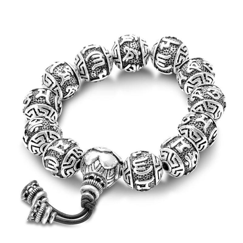 Tibetan Six Words Mantra Protection Silver Bracelet